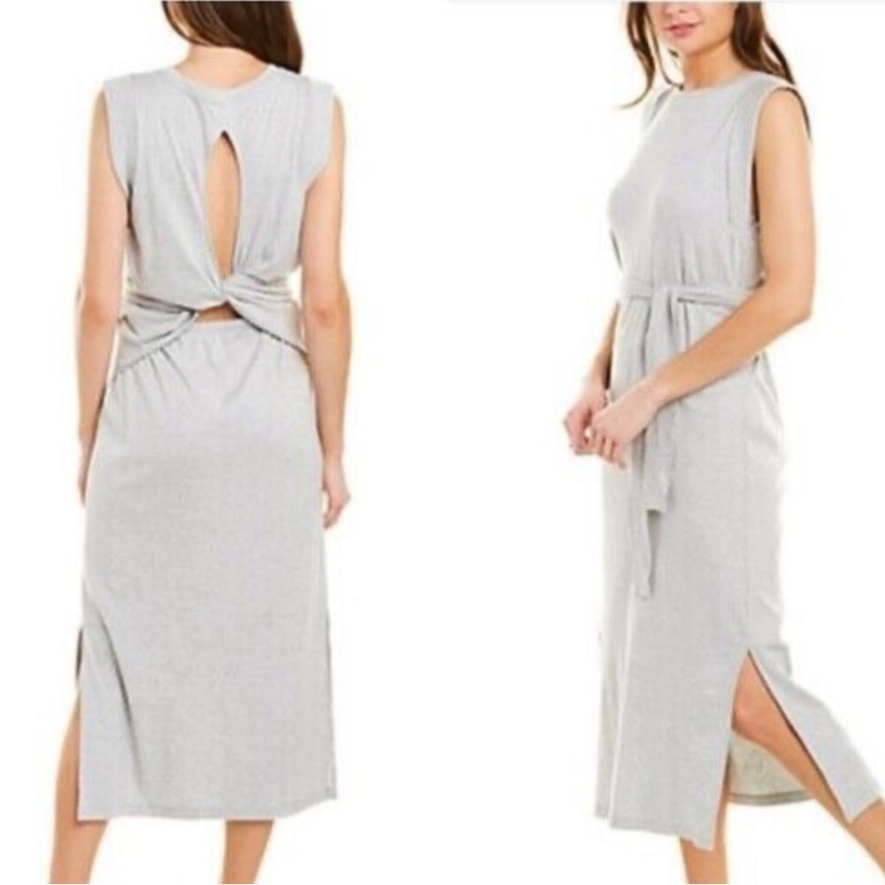 Vince Wrap Tie Waist Open Back Midi Dress Gray Twist Comfy Size L
